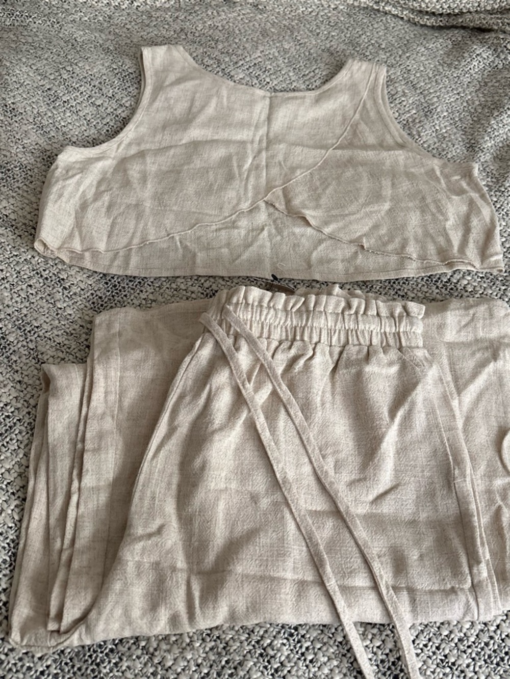 Fashion Nova Linen-Blend Crop Top & Wide-Leg  Pants Set - Beige